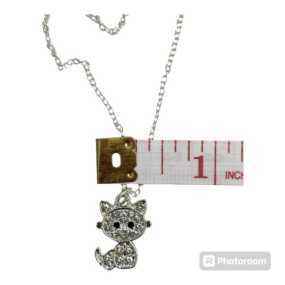 925 Sterling silver chain with kitty cat pendant charm rhinestones - Picture 4 of 5